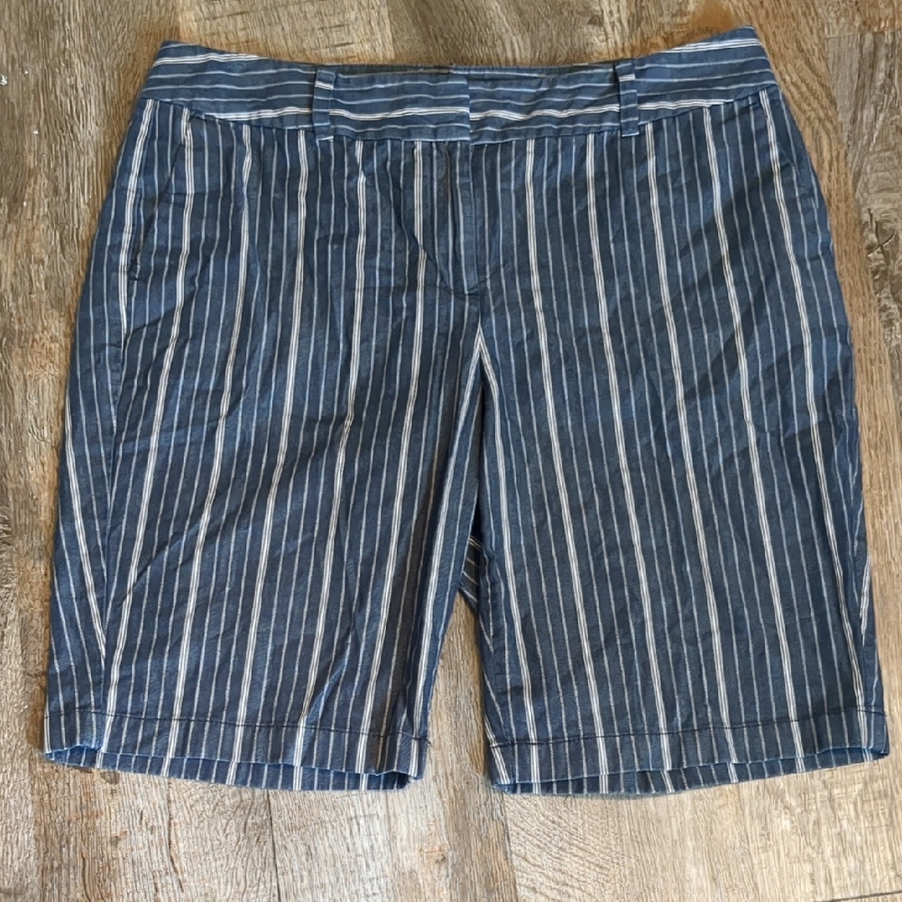 Ann Taylor Striped Shorts, 10, Dark Blue & White